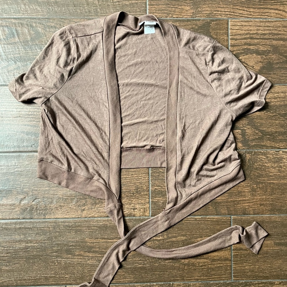 Tan brown open front tie up shrug